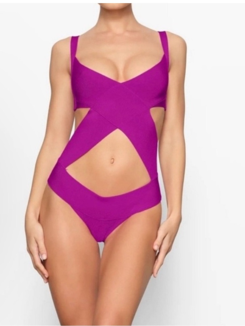 SKIMS Knit Swim Monokini Lollipop Magenta Bandage Cutout One Piece Swimsuit M